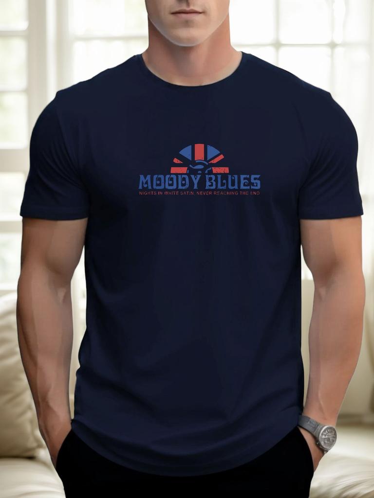 Men's cotton T-shirt, summer round neck short sleeves, MOODY BLUES printed breathable street clothing fashion cool T-shirt