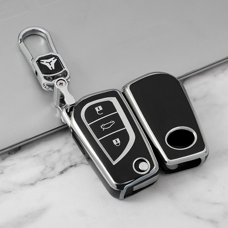 Premium Soft TPU Car Key Case Cover Shell for Toyota COROLLA Camry LEVIN REIZ Highlander RAV4 Fold Key Rings Keychain Bag