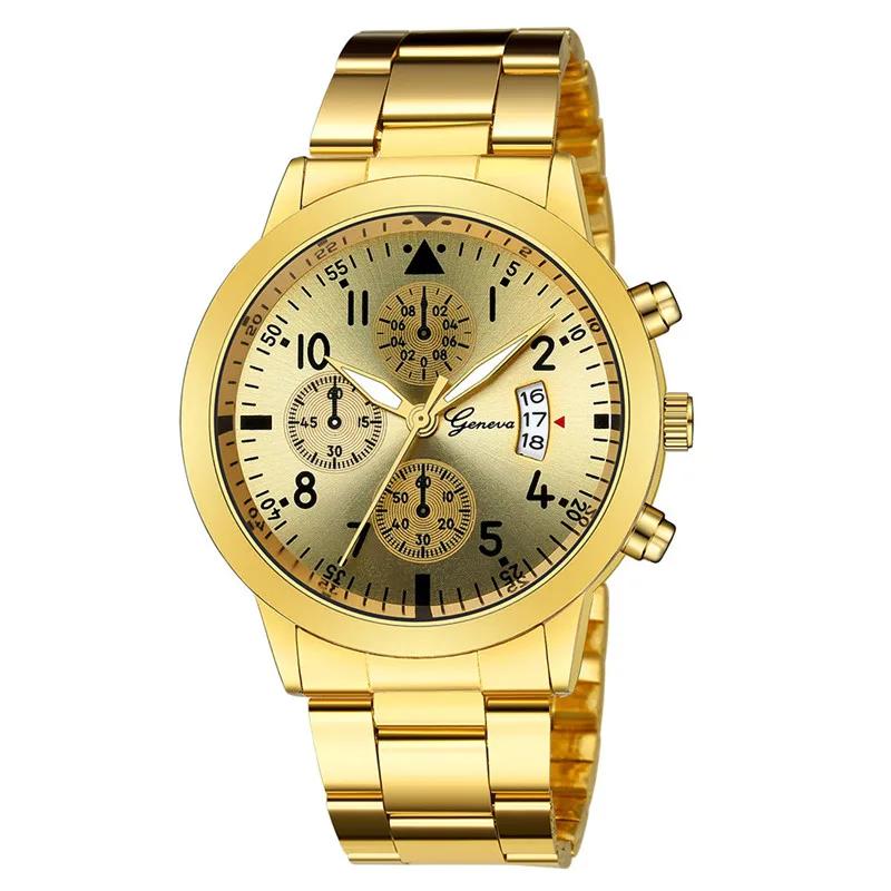 Geneva Watches Men Luxury Men Watches Black Stainless Steel Blue Face Quartz Watch Men Sports Watches reloj hombre horloge heren