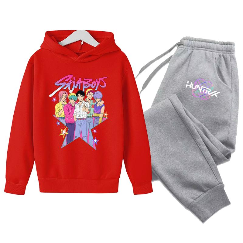 Y2K Hoodies+Hosen Sportsets KPop Dämonenjäger Koreanischer Stil Kinder Kapuzenanzug KPop Dämonenjäger Bedruckte Kinderbekleidung