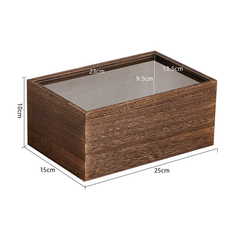 Transparent Lid Solid Wood Tea Cup & Jewelry Display Box with Dustproof Compartments