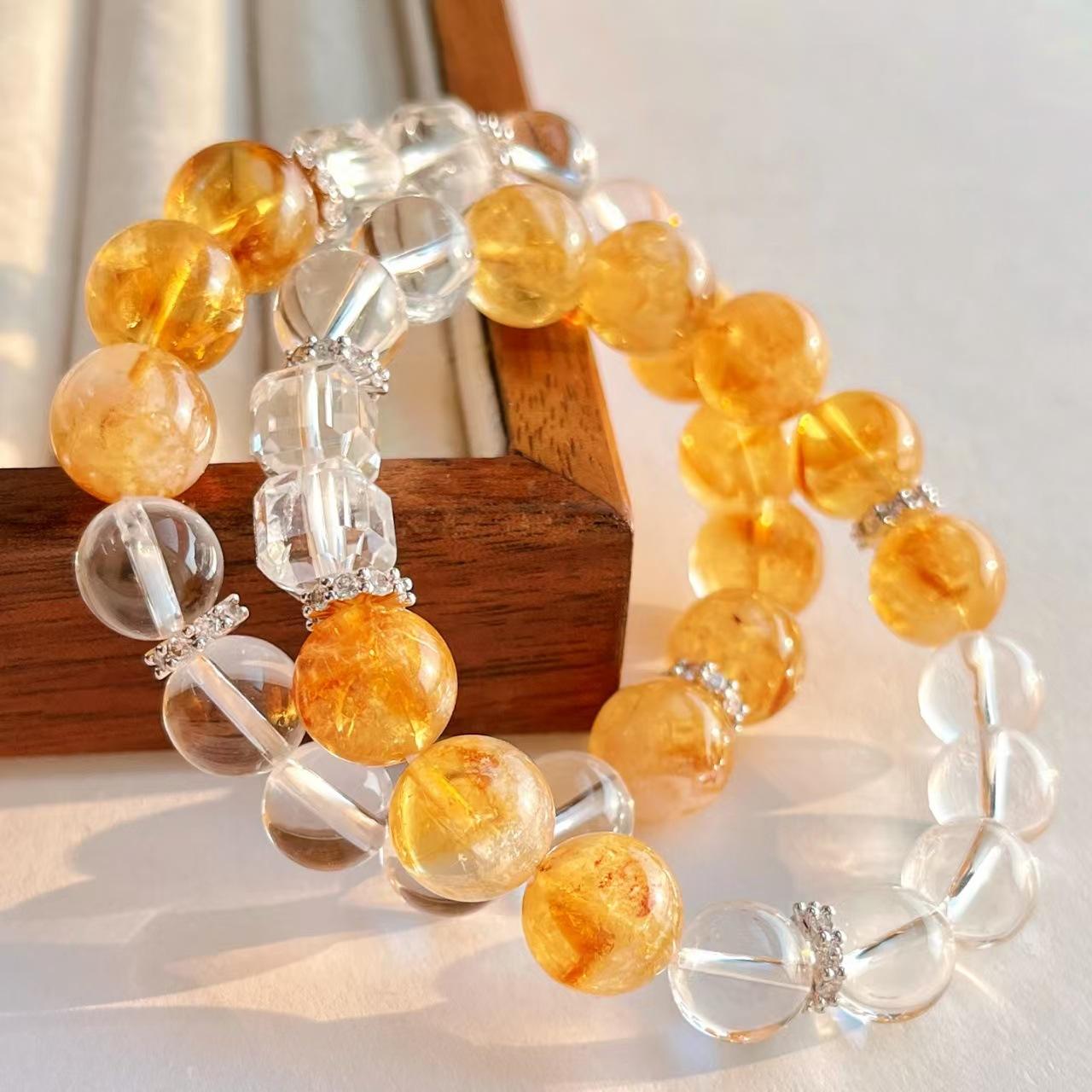 High Quality Haute Couture Vitreous Body 10Mm Natural White Crystal 12Mm Citrine Bracelet Bracelet