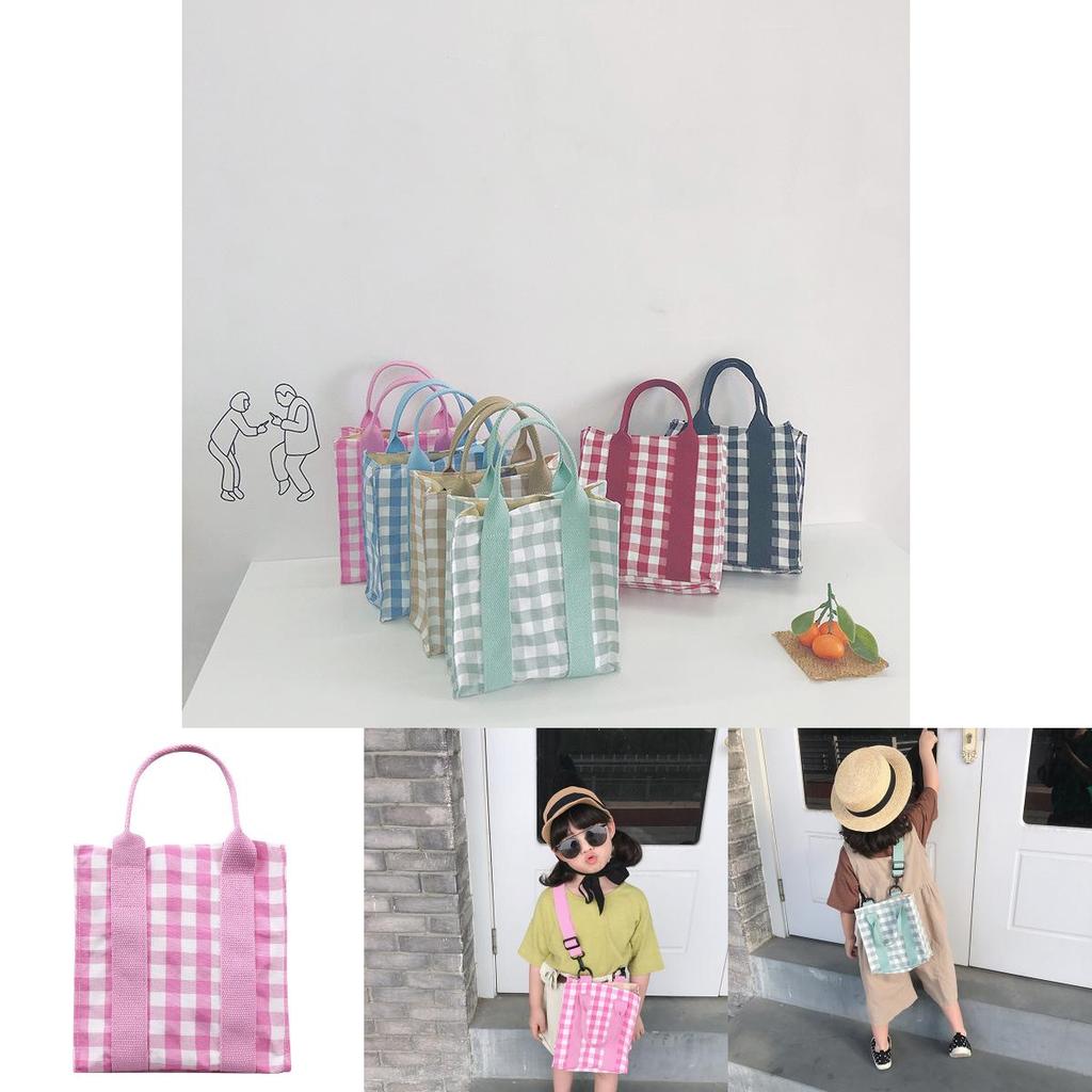 Trendy Children's Shoulder Bag Versatile Plaid Canvas Crossbody Bag For Kids
