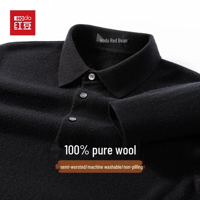 Hodo Men's 100% Pure Wool Machine Washable Polo Sweater