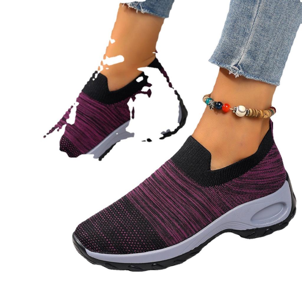 Große Größe fly-gewebte lässige Sportschuhe Damen 2025 neu fußanliegend Socken-Typ Ein-Pedal-Flats