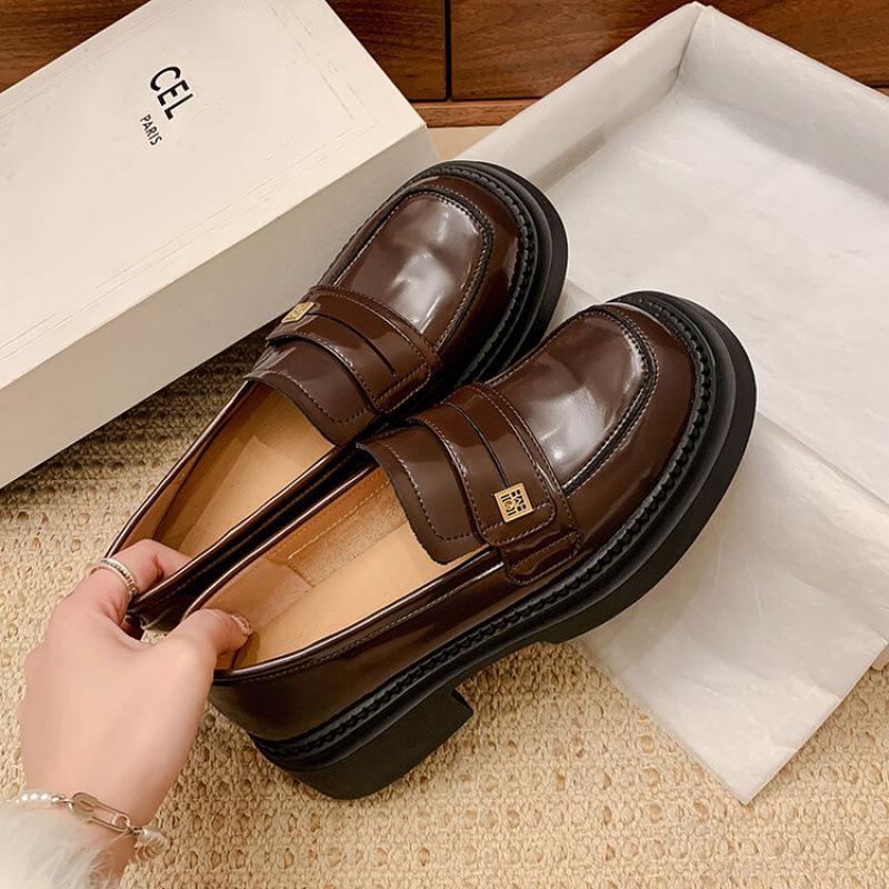 New women's leather loafers casual solid color fashion platform non-slip large size shoes sheepskin women's shoes four seasons single shoes