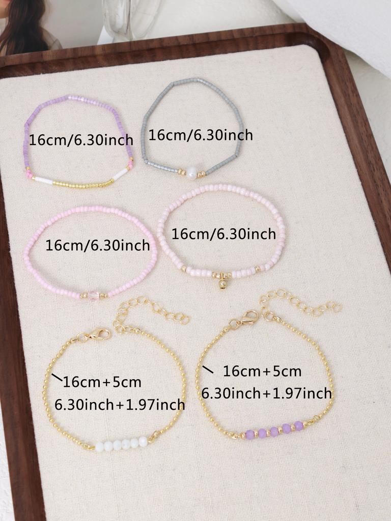 6PCS Bohemian Multi Colored Bead Stacked Elastic Bracelet Holiday Party Accessories Friendship Gifts