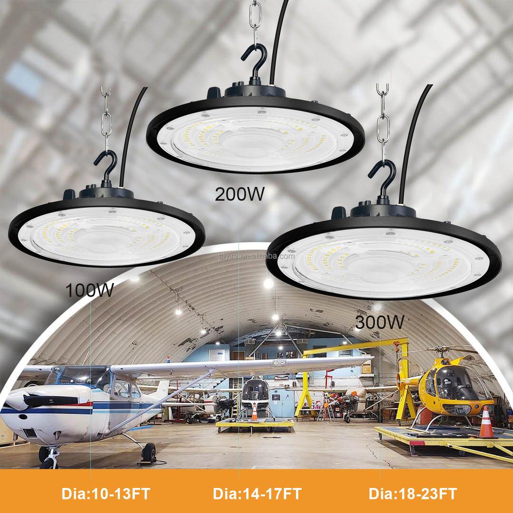 CE Certificated IP65 UFO Led Hangar High Bay 100W 200W 300W Cold White for Warehouse Factory Workshop Industrial LED Lighting