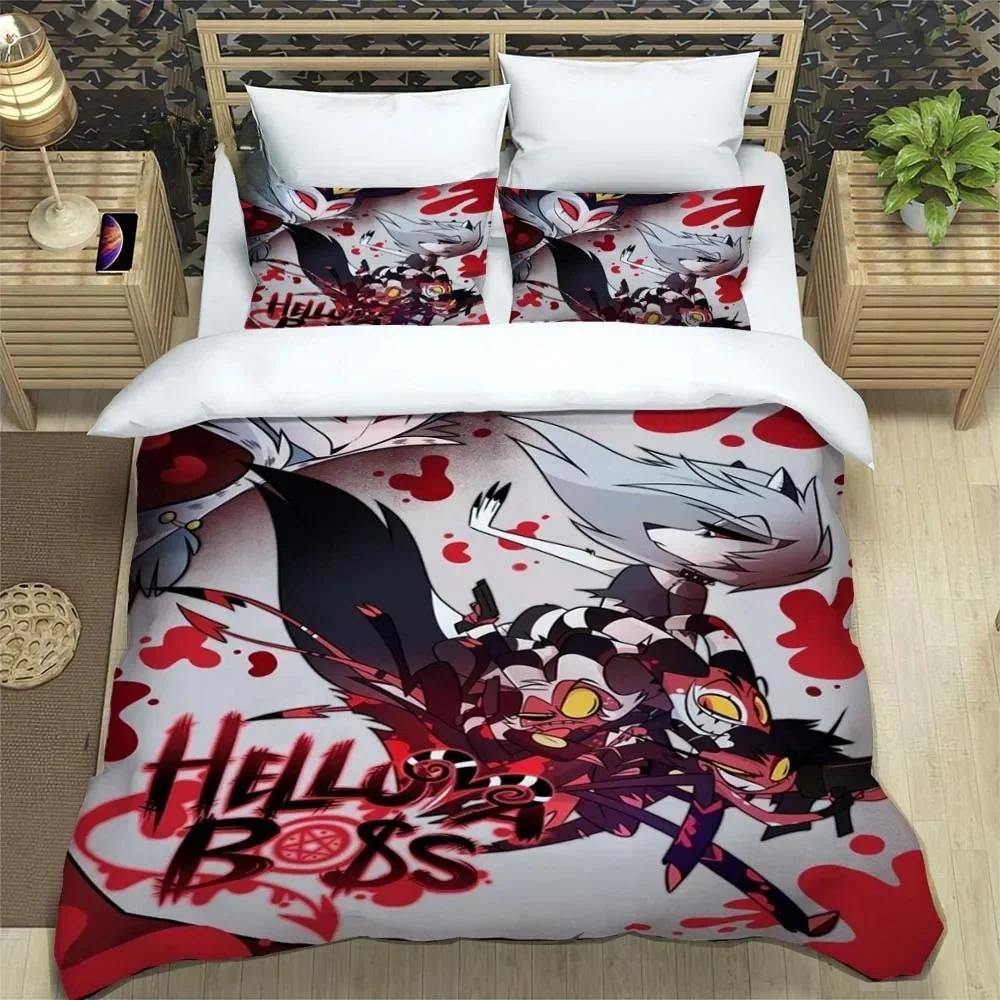 Fashion Comedy Helluva Boss Logo Sheets Quilt Covers Bedding Dormitory Sheets Duvet cover Set Three-piece Soft Warm Bedding Set