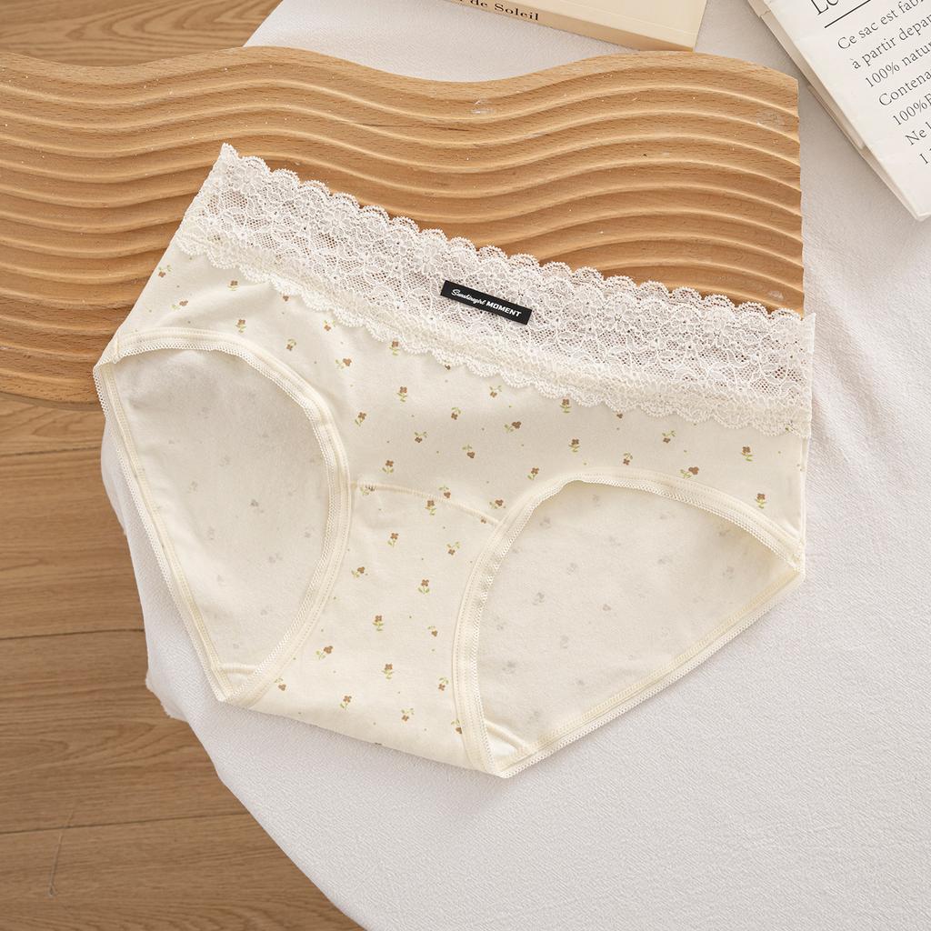 Female Summer Lace Splicing Skin Friendly Breathable Cotton 10A Antibacterial No Traces Wrapped Hip Briefs