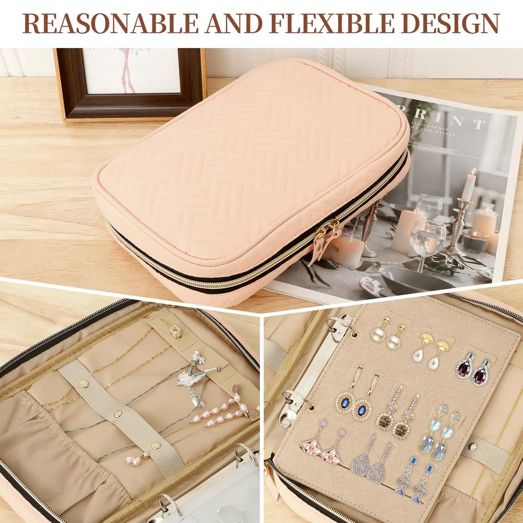 Travel Jewelry Organizer Case Large Capacity Portable Jewelry Storage Bag Ring Binder Lightweight Necklace Earring Pouch Bag