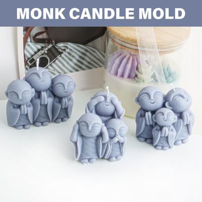 Niedliche Silikon-Kerzenform in Mönchsform, flexible Silikon-Kerzenform mit drei Mönchsfiguren zum Basteln von Kerzenornamenten