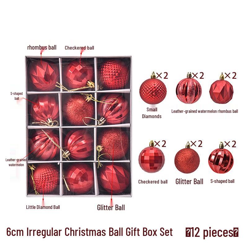 6cm Irregular Shape Christmas Ball Ornaments Set - 12pcs in Gift Box for Tree & Window Decorations