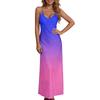 Maxi Abito Smanicato Sfumato con Spalline Sottili Regolabili Scollo a V Casual Vestibilità Larga Estivo Lungo