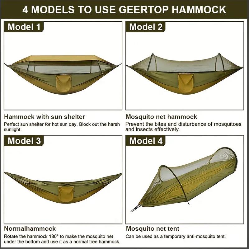 3-in-1 Outdoor Double Hammock with Anti-Rollover, Quick-Open Swing, Mosquito Net & Sunshade for Camping
