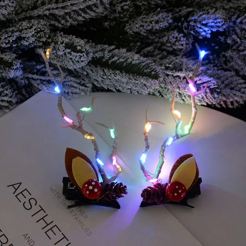 Świąteczny LED Światło Róg Renifera Spinka do Włosów Kobieta Dziewczyna Świecący Róg Łosia Ucho Nakrycie Głowy Akcesoria do Włosów Dekoracja Świąteczna Noworoczna