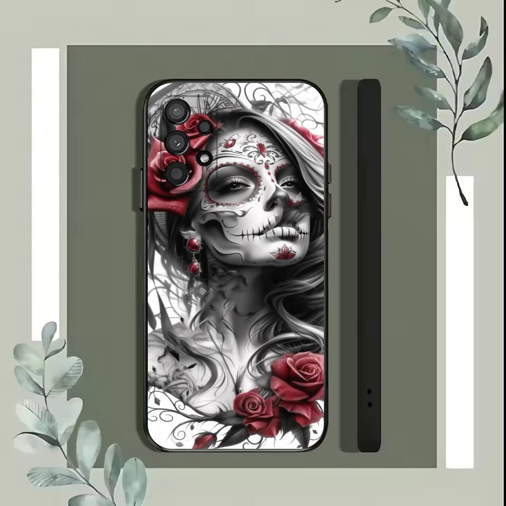 Catrina Skull Girl Mexican Phone Case For Samsung S25,S24,S21,S22,S23,S30,Ultra,S20,Plus,Fe,Lite,5G Black Cover