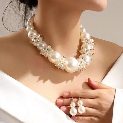 Simple Size Pearl Temperament Women's Necklace Earrings Women's Jewelry Set
