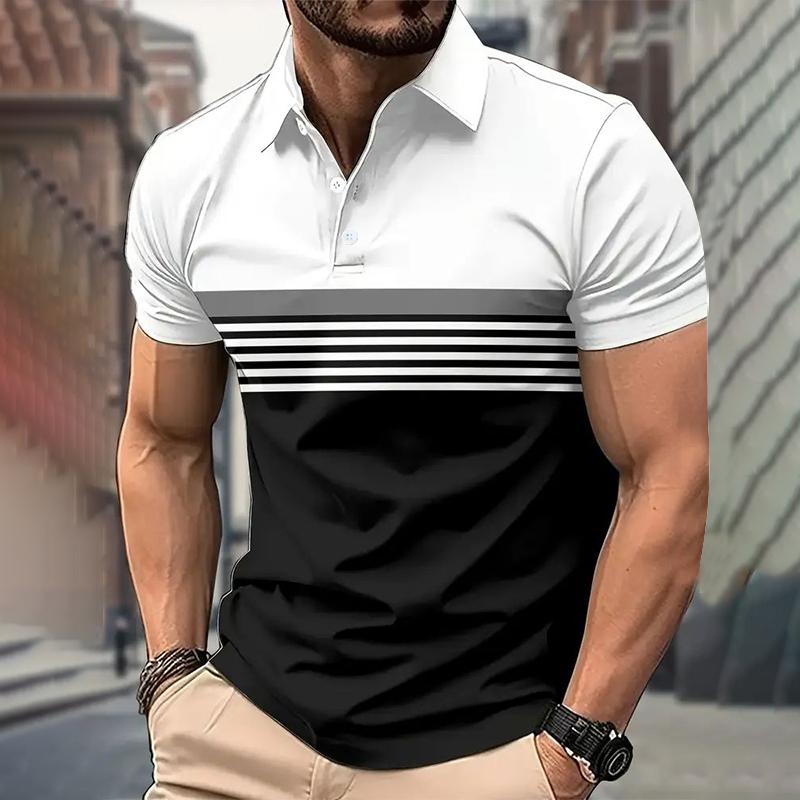 Bengbukulun Herenkleding Zomer Nieuw Korte Mouw Poloshirt Heren Mode Streep Golf Poloshirt Tops 3XL zwart