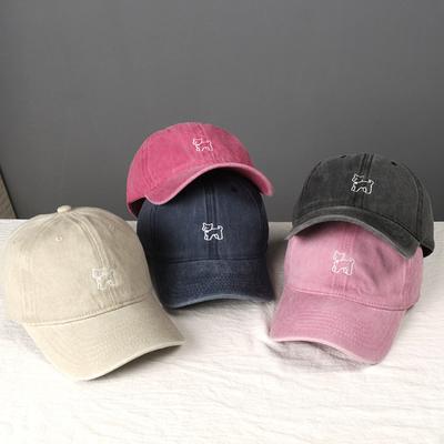 Vintage Washed Baseball Hat for Women Summer Cotton Puppy Embroidery Sunshade Sports Hat Girls Outdoor Peaked Duck Tongue Cap