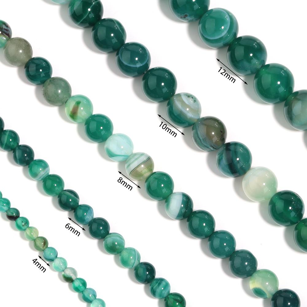 1 Strand 4/6/8/10/12mm Natural Stone Green Stripe Agate Beads Round Loose Bead For Jewelry Making DIY Bracelet Necklace Supplies