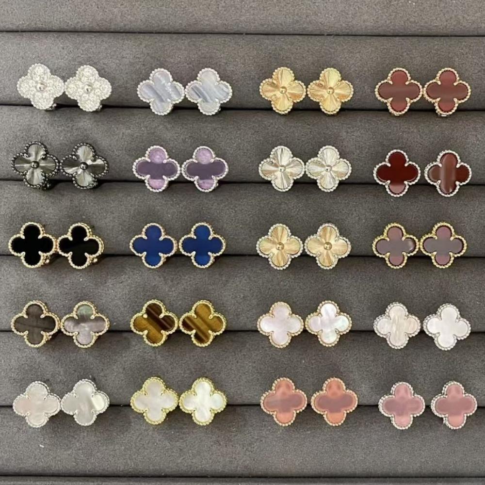 Náušnice se čtyřlístkem Bílá perleť Karneol Černý achát Dámské náušnice Piercingy