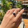 Men's Metal Open Ring,Black Square Enamel Chain Ring,Hip Hop Punk Jewelry Gift