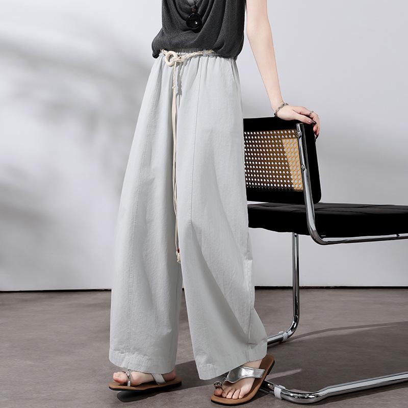 2026 Spring/Summer Korean Style Elastic Waist Women s Loose Wide-Leg Cropped Pants M
