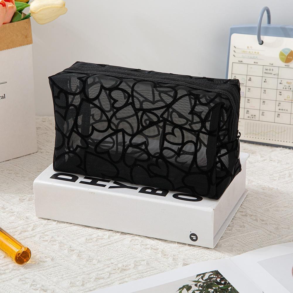 Love Print Mesh Cosmetic Bag Portable Toiletry Organizer Makeup Bag Multifunction Transparent Women Lipstick Storage Pouch