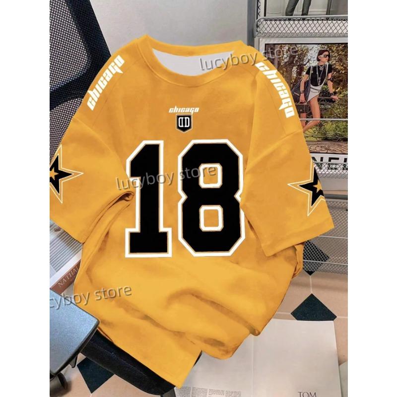 Mens 3D Number 18 Printed Short Sleeve T Shirt Man V Neck Sportwear Brooklyn Racing Football Tee Vintage Casual Tops Men Clothes