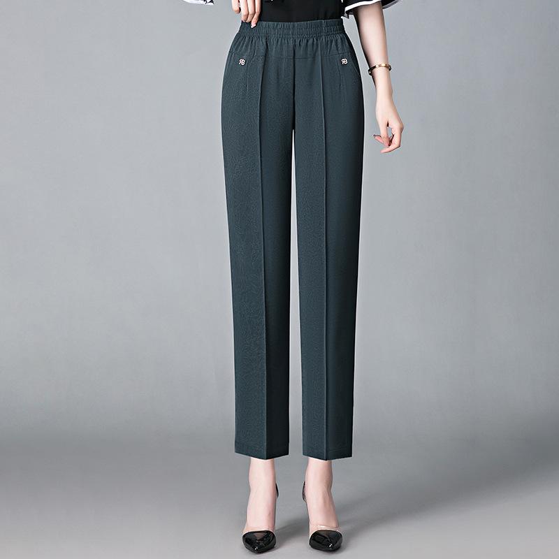 Modische elastische Skinny-Hosen aus Kunstseide mit elastischem Bund für Frauen mittleren Alters und ältere Frauen - Frühling/Sommer, verkürzter Stil