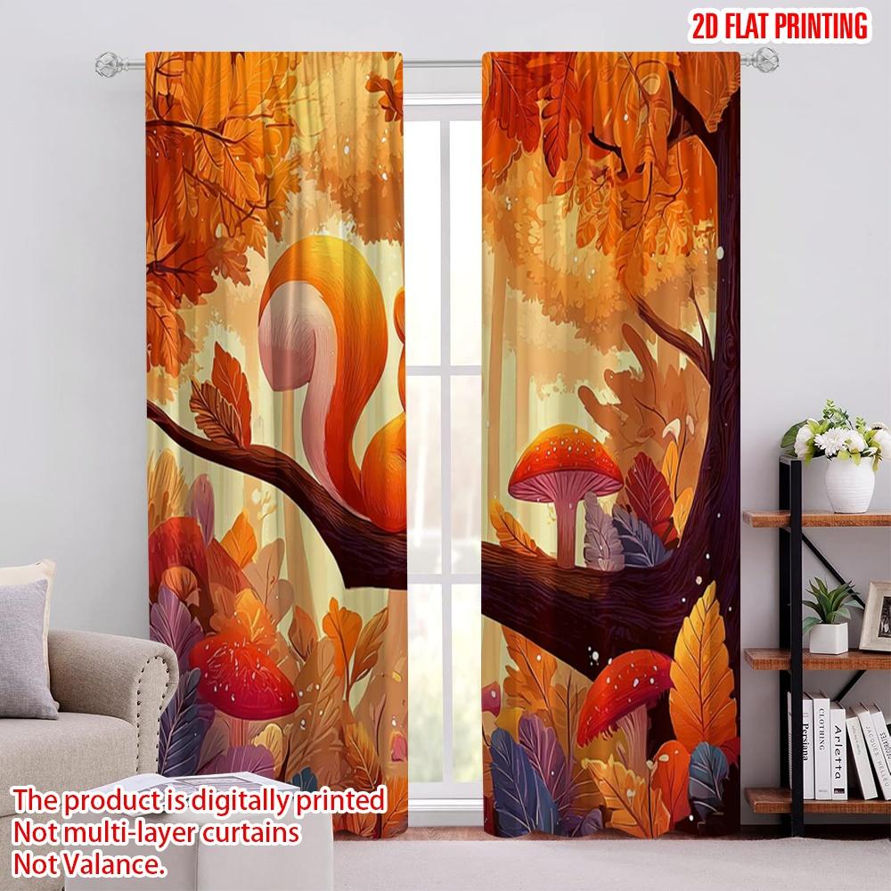 

2pcs,2D plane printing Popular Curtains Squirrel in Autumn Versatile Fabric (without rod) Decorations Outdoor Ldeal for Kitchen, 52.50 × 116.00 cm 2 pcs