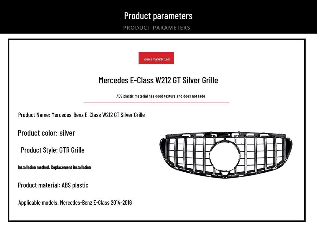 Genuine 2014-2016 Mercedes-Benz E-Class W212 GT Silver Grille Replacement