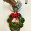 Heklede julekranspynt Små Håndlagde Strikkede Kranser Hengepynt med Sløyfe til Juletre Julehjem Dekor