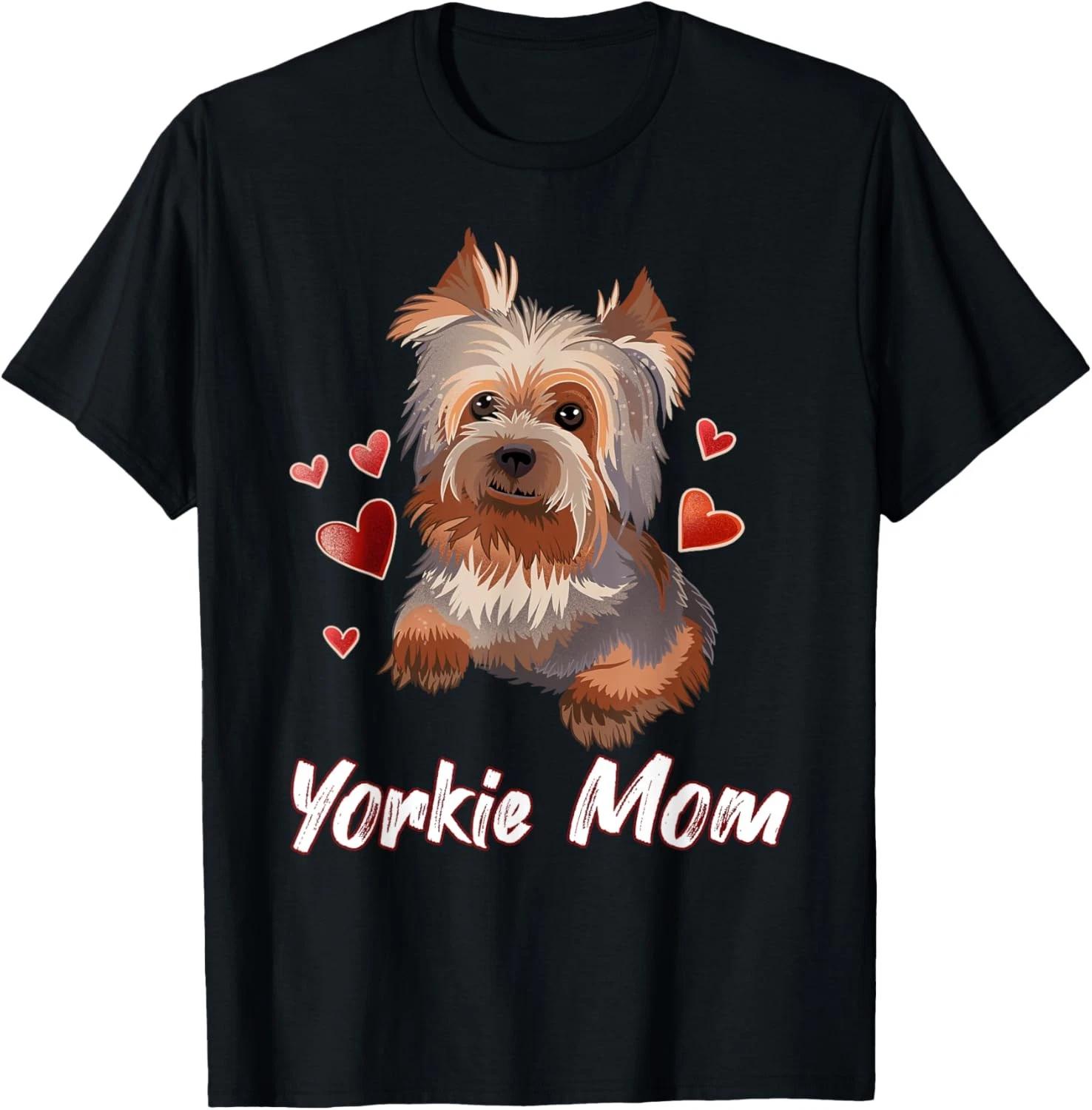 Cute Yorkie Mom Illustration Yorkshire Terrier Lover T-Shirt M