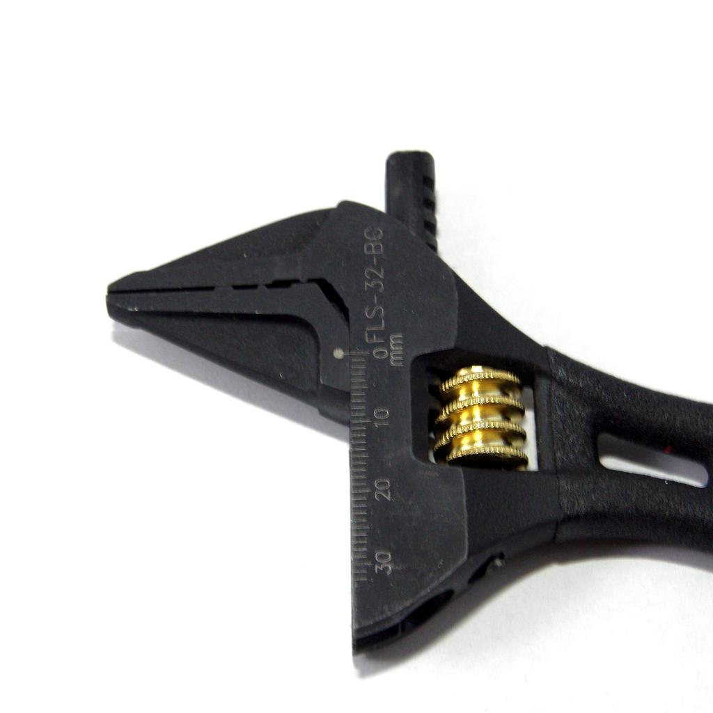 Fujiya Light Short Adjustable Wrench, Black and Gold, with Grip, FLS-32-BG