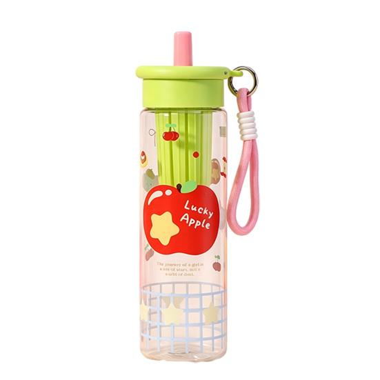 Water Cup with Soft Rubber Lanyard, Portable Leakproof Multi-Sealing Lid Water Bottle with Removable Tea Separator, Large Capacity Kids School Travel