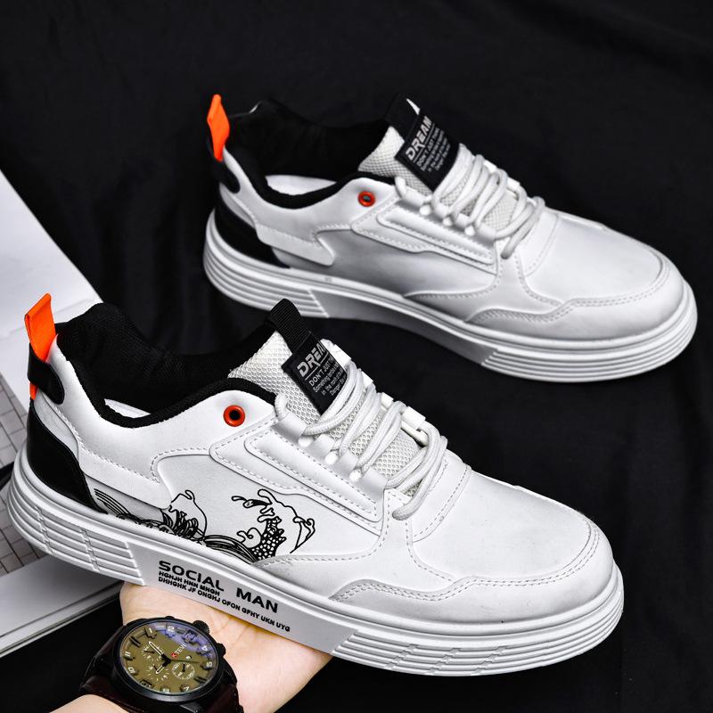 Summer new low-top color matching sports board shoes leather lace-up youth outdoor casual shoes