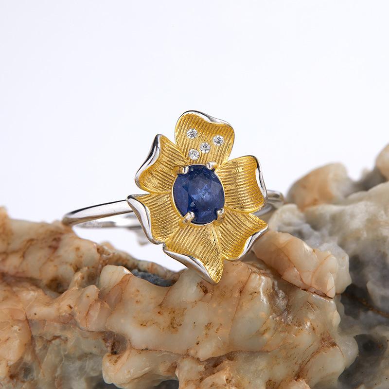 S925 Sterling Silver Necklace with Natural Color Treasures, Designed with Female Flowers, Necklace, Bracelet, Ring, Earrings