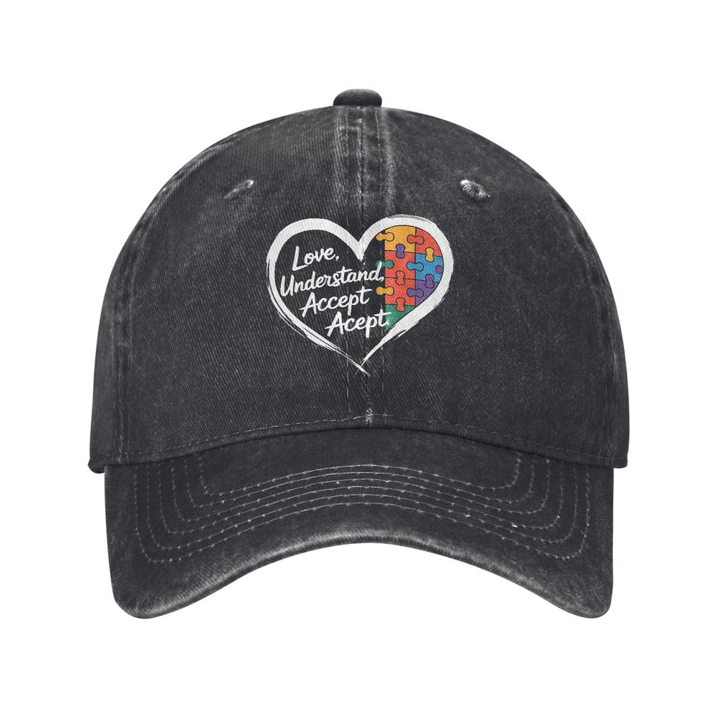 Unisex Autism Awareness Respect Love Support Print Hat Vintage Distressed Denim Washed Baseball Cap Adjustable