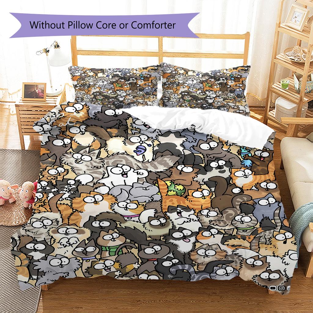 Simon's Cat Muster Bettwäsche, Steppbett Set Bettbezug Kissenbezug Zuhause Geburtstagsgeschenk (1 Bettbezug + 2 Kissenbezüge, ohne Füllung)