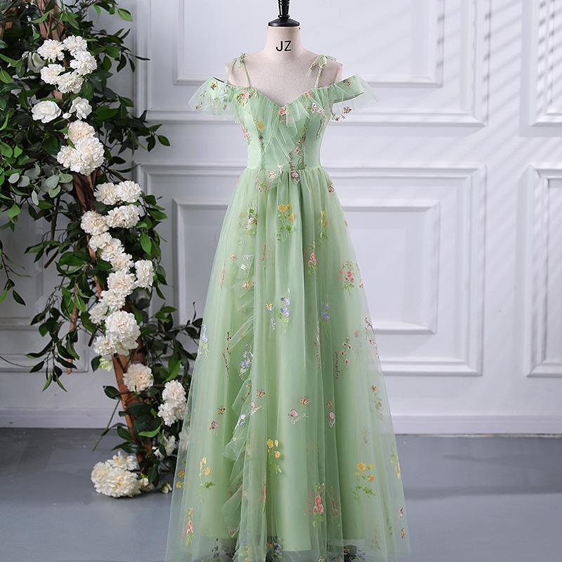 

Elegant Strapless Mesh Evening Gown: 2026 Long Bridesmaid Dress for Ceremonies and Performances S зелений