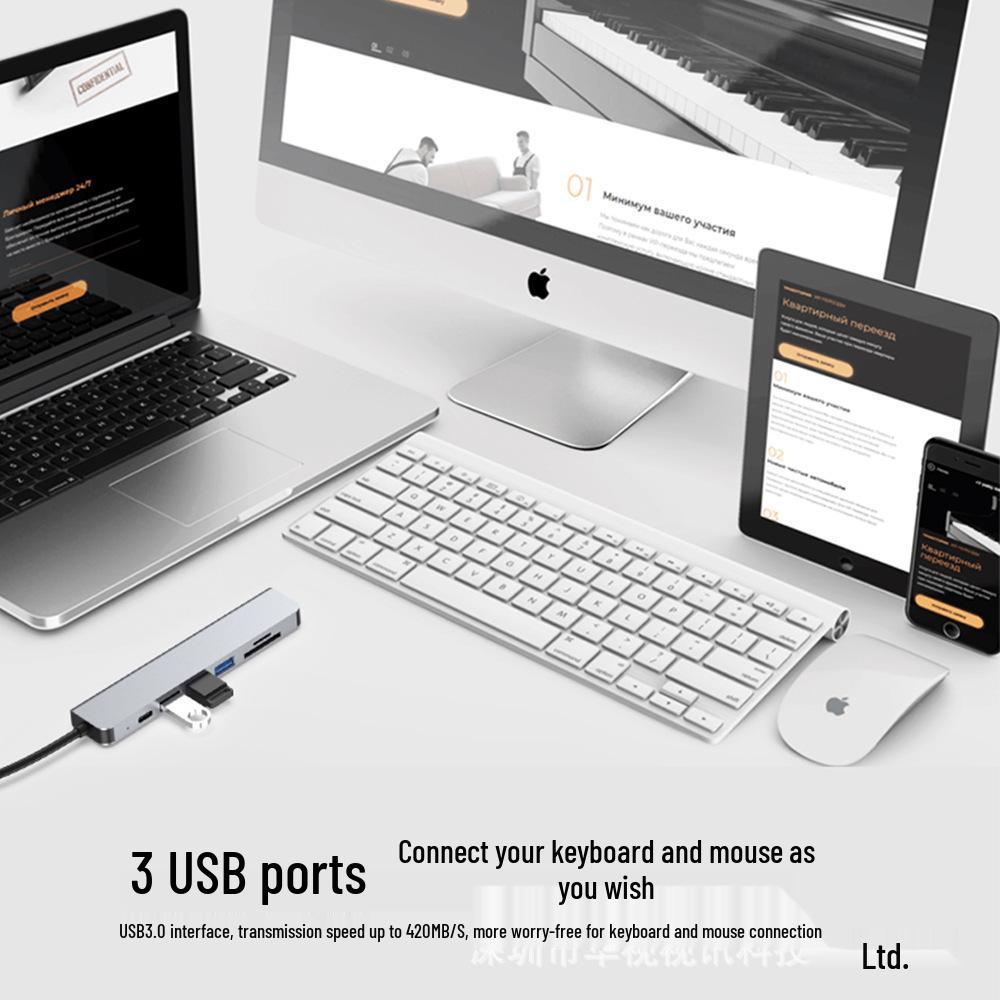 7-in-1 Type-C Docking Station with 4K HDMI Mirroring, Multi-Port HUB, and PD Charging