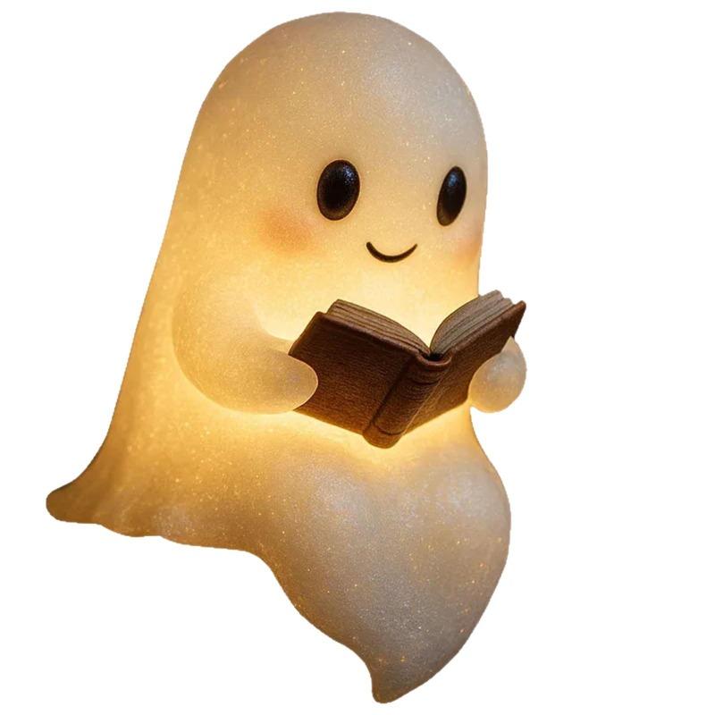 16cm/6.3in Cute Ghost Reading Book Lamp Book Halloween Luminous Toys Night Light Bedside Table Decorate Creativity Holiday Gifts