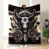 Bohemian Cow Skull Compass Blanket Bedroom Blanket for Livingroom Couch Lunch Break Soft Throw for Friend's Festival Gift