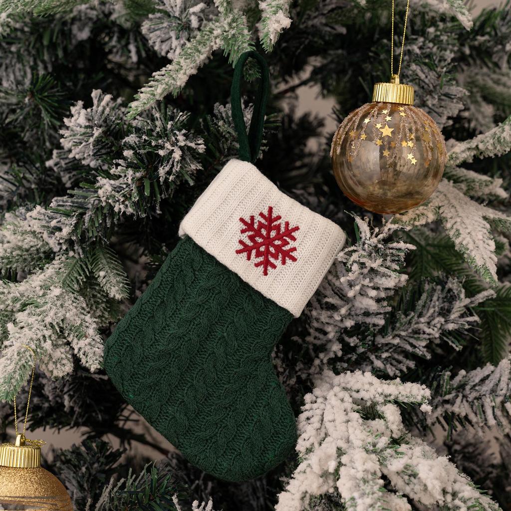 Haobei Green Knitted Christmas Stocking with Embroidered Lettering – Woolen Gift Bag Décor