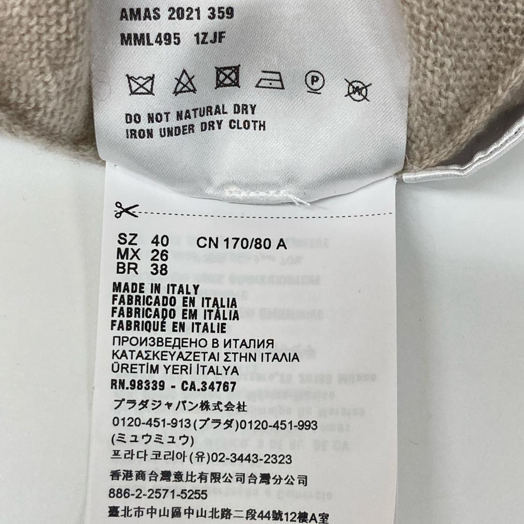 MIUMIU 21 Year Old MML495 1ZJF Beige Virgin Wool X Cashmere Back Open Ribbon Knit Pullover Tops 40 beigeUsed