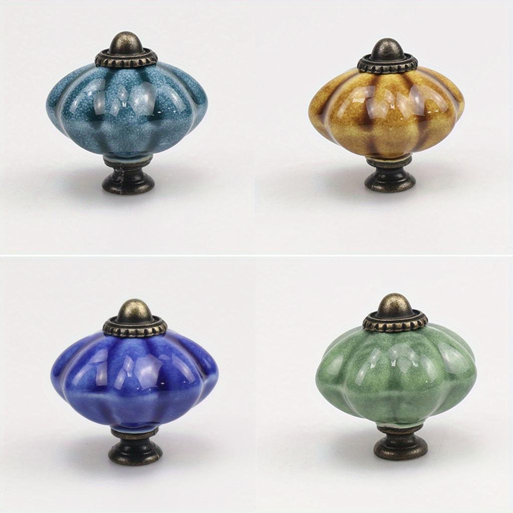 2pcs Vintage Ceramic Pumpkin Handle Furniture Cabinet Drawer Single Hole Handle With Screw Clothing Cabinet Door Handle