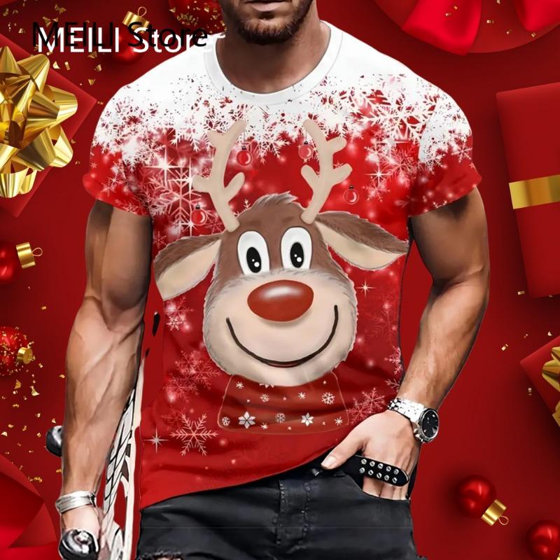 Camiseta Masculina Papai Noel Estampa Gráfica Pulôver Verão Casual Manga Curta Camiseta Engraçada Camisetas Masculinas Natal Roupa Oversized