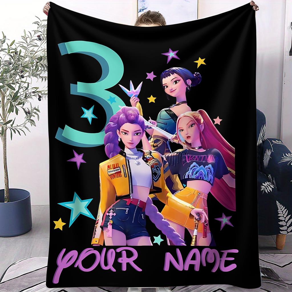 Hot Anime Hot Virtual Girl Group HUNTR/X Print Fleece Throw Blanket Super Soft Warm for Travel Office Home Fans Must-Have Gift